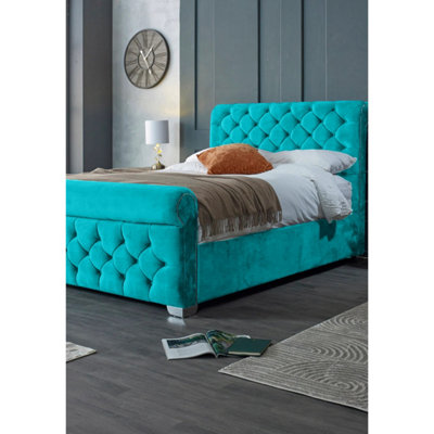 Veneta Plush Velvet Teal Bed Frame