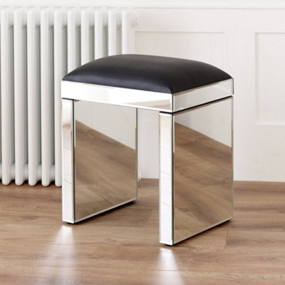 Venetian Mirrored Dressing Table Stool With Black Seat Pad Upholstered ...