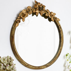 Venetian Style Circular Indoor Bathroom Mirror Gold Frame Distressed Effect Botanical Hallway Bedroom Living Room Wall Mirror
