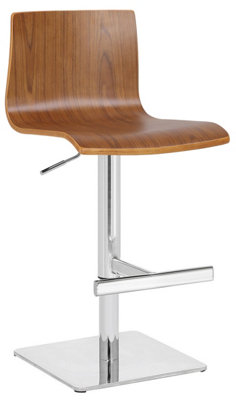 Venezia Deluxe Breakfast Bar Stool, Wooden Seat & Backrest, Chrome Footrest, Height Adjustable Swivel Gas Lift, Walnut Brown