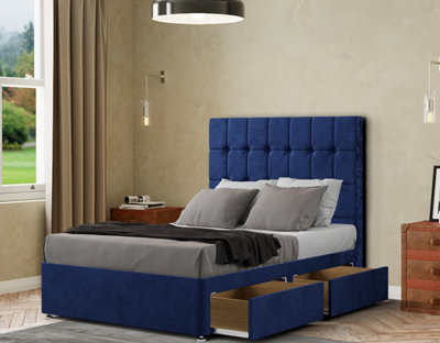 Venezia Divan Bed 2 Drawers Floor Standing Headboard Matching Buttons Plush Navy