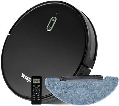 Venga VG RVC 3001 BK Robot Vacuum Cleaner, Super-Thin,1600Pa Gyroscope Navigation with App,Suction, Cleaner with Mop