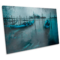 Venice Abstract Canal Boats City CANVAS WALL ART Print Picture (H)30cm x (W)46cm