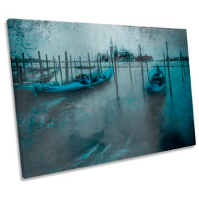 Venice Abstract Canal Boats City CANVAS WALL ART Print Picture (H)40cm x (W)61cm