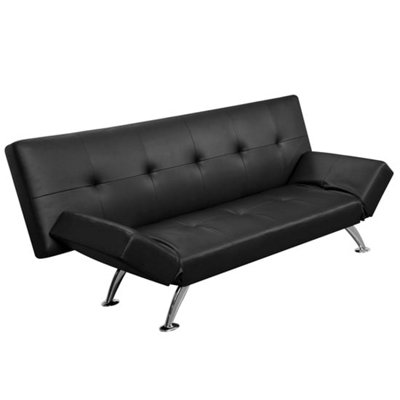 Venice Faux Leather Sofa Bed In Black With Chrome Metal Legs