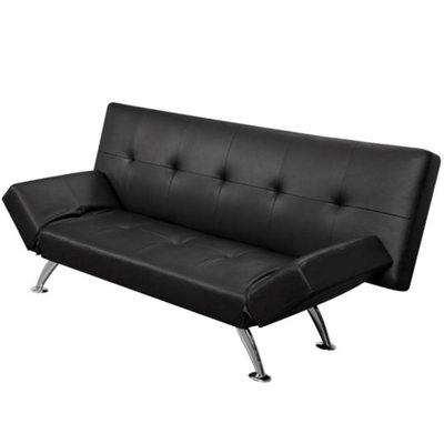 Venice Faux Leather Sofa Bed In Black With Chrome Metal Legs