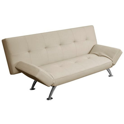 Venice Faux Leather Sofa Bed In Cream With Chrome Metal Legs