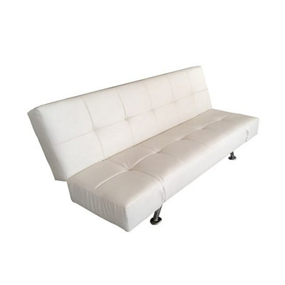 Venice Faux Leather Sofa Bed In White With Chrome Metal Legs