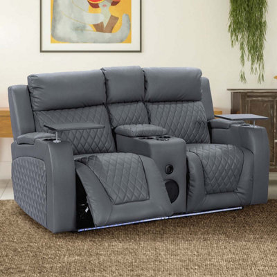 Venice Series One 2 Seater Cinema Sofa in Grey Aire Leather | DIY at B&Q