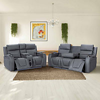 Venice Series Two 3 2 Electric Cinema Recliner Sofa Set in Grey Leather Aire