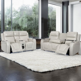 Venice Series Two 3 2 Smart Electric Recliner Cinema Sofa Set in Cream Leather Aire
