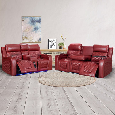 Venice Series Two 3+2 Smart Electric Recliner Cinema Sofa Set in Red Leather Aire