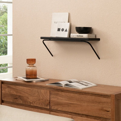 Venice Solid Wood Wall Shelf Living Bedroom Kitchen Wall Mounted Floating Shelves in Black - Small