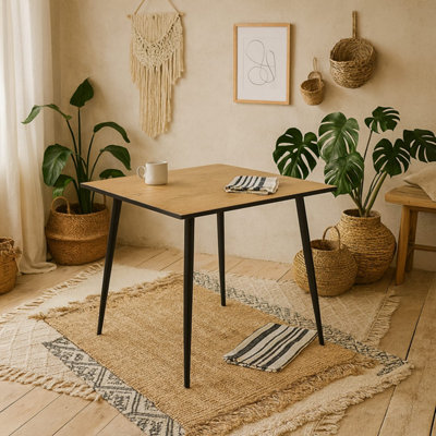 Venice Square 4-Seater Dining Table with Wild Oak Effect Top and Black ...