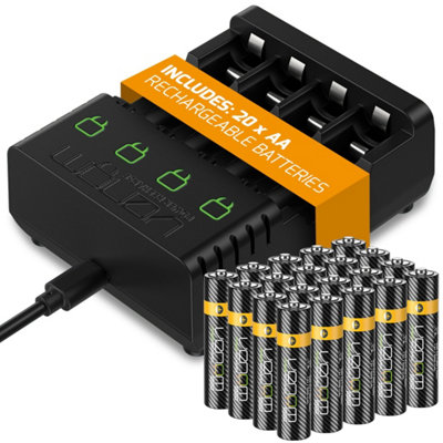 Rechargeable Battery Charging Dock Plus 24 X High Capacity 2100mAh AA Batteries