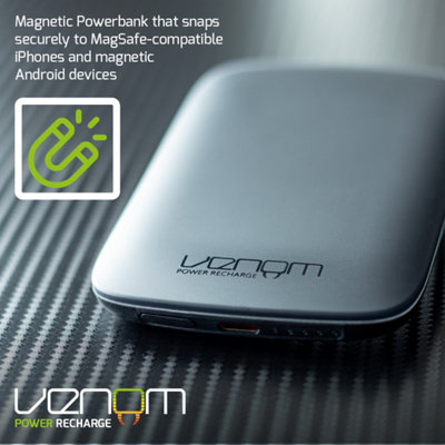 Venom Magnetic Power Bank, 5000mAh Fast Charge, MagSafe Compatible