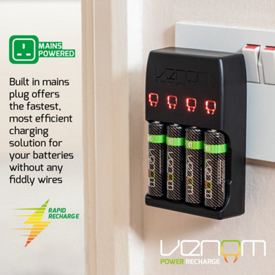Venom Pro Charge Plug In Wall Battery Charger plus 8 x AA Rechargeable ...