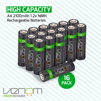 Venom Rechargeable AA Batteries - 2100mAh High Capacity - Pack of 16