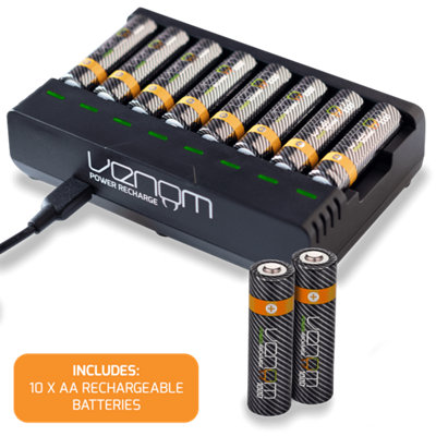 Venom Rechargeable AA Batteries & Charging Dock - Includes 10 x 1000mAh Batteries