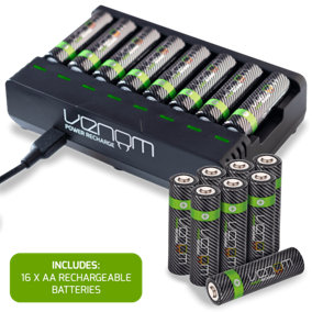 Venom Rechargeable AA Batteries & Charging Dock - Includes 16 x 2100mAh Batteries