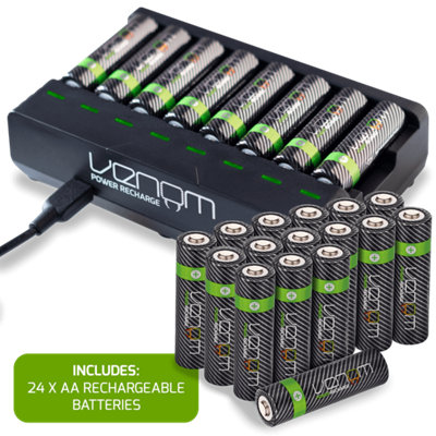 Venom Rechargeable AA Batteries & Charging Dock - Includes 24 x 2100mAh Batteries