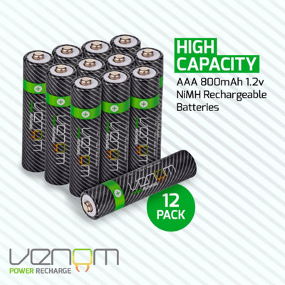 Venom Rechargeable AAA Batteries - 800mAh High Capacity - Pack of 12