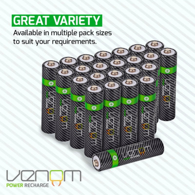 Venom Rechargeable AAA Batteries - 800mAh High Capacity - Pack of 12