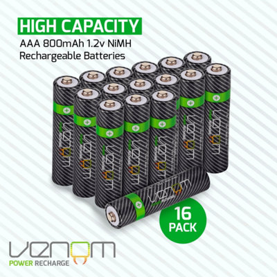 Venom Rechargeable AAA Batteries - 800mAh High Capacity - Pack of 16