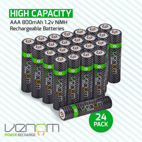 Venom Rechargeable AAA Batteries - 800mAh High Capacity - Pack of 24