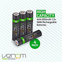 Venom Rechargeable AAA Batteries - 800mAh High Capacity - Pack of 4
