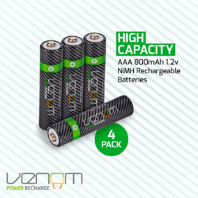 Venom Rechargeable AAA Batteries - 800mAh High Capacity - Pack of 4