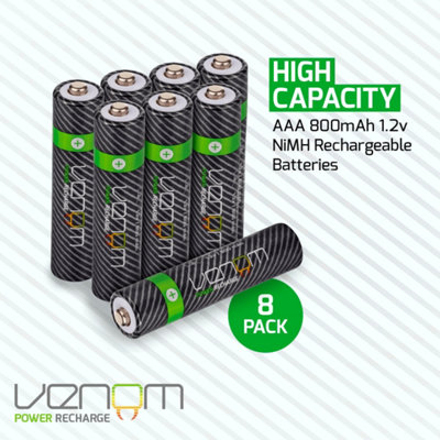 Venom Rechargeable AAA Batteries - 800mAh High Capacity - Pack of 8