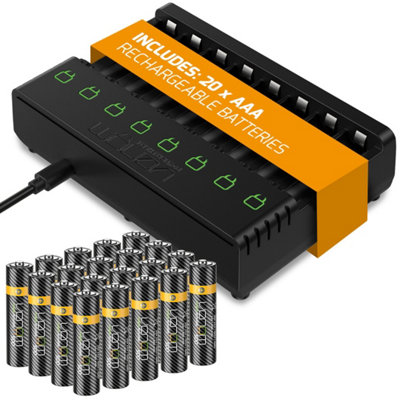 Venom Rechargeable AAA Batteries & Charging Dock - Includes 20 x 500mAh Batteries