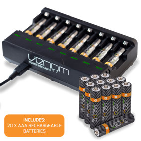 Venom Rechargeable AAA Batteries & Charging Dock - Includes 20 x 500mAh Batteries