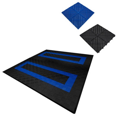 Vented Garage Floor Tiles Black (x165), Blue (x60) with Edges (x60)