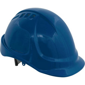 Vented Safety Helmet - Material Webbing Cradle - Accessories Available - Blue