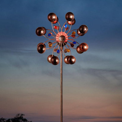 Venti Wind Spinner with Solar Powered Crackle Ball - Outdoor Garden Rustic Effect Decoration with Multicoloured LED Light - H130cm