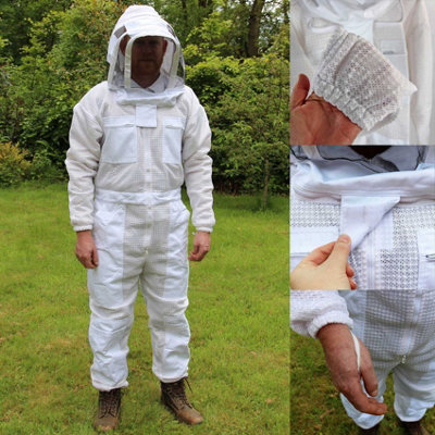 Ventilated 3 Layer Beekeepers Bee Suit Veil Beekeeping Protective Deluxe  Safety X-Large