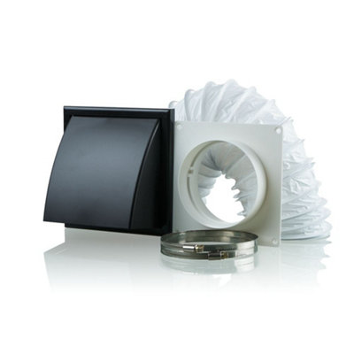 Ventilation PVC Flexible Duct Cowled Wall Kit 100mm Black