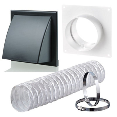 Ventilation PVC Flexible Duct Cowled Wall Kit 100mm Black