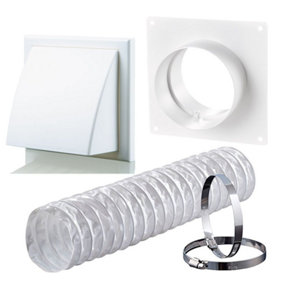 Ventilation PVC Flexible Duct Cowled Wall Kit 100mm White