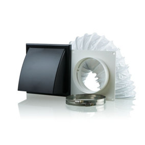 Ventilation PVC Flexible Duct Cowled Wall Kit 150mm Black