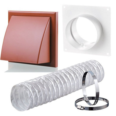 Ventilation PVC Flexible Duct Cowled Wall Kit 150mm Terracotta