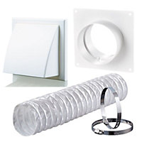 Ventilation PVC Flexible Duct Cowled Wall Kit 150mm White