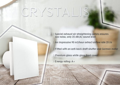 VENTS-CRYSTALIS 100 mm Glass Front Bathroom Extractor Fan with Timer and Humidity Sensor