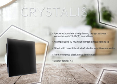 VENTS-CRYSTALIS 100 Quiet Glass Front Bathroom Extractor Fan 4 Inch