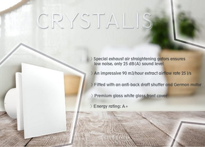 VENTS-CRYSTALIS 100 T Quiet Glass Front Bathroom Extractor Fan with Timer