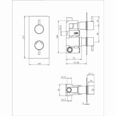 Venus Chrome Concealed Thermostatic Shower Valve With Round Controls & 1 Outlet - 3