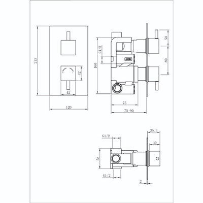 Venus Single Outlet Concealed Valve & Sqaure Slide Rail Kit