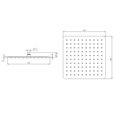 Venus Square Stainless Steel Chrome Rainfall Shower Head (W)250mm - 4